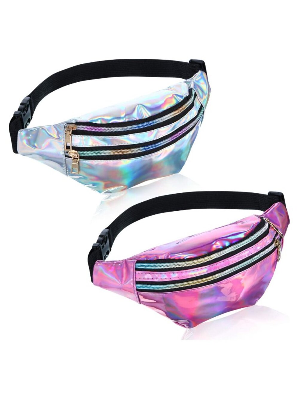 Holographic Fanny Pack Waist Bag PU Nylon 2-Piece Set